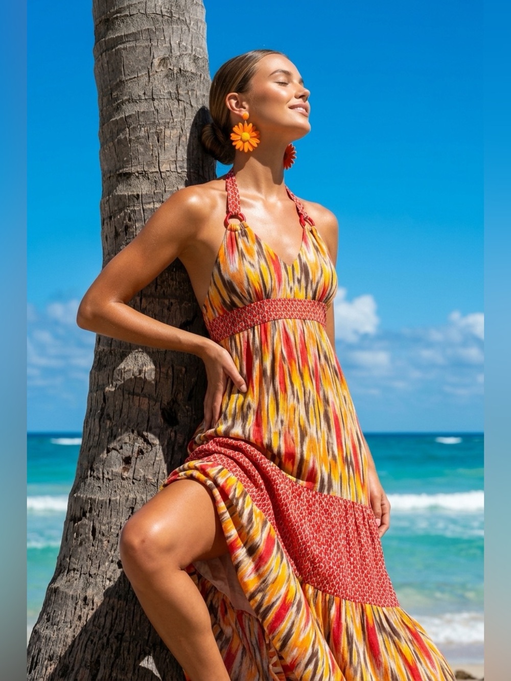 Apostrophe y2k Festival Vibrant Halter Maxi Dress rave wear Tiered Summer Dress